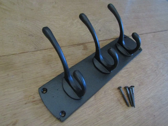 CAST IRON vintage Rustic retro Victorian hat and coat hook rail hanger pegs 3