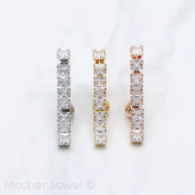 Square Simulated Diamond Dangle Silver 14K Yellow Rose Gold Ip Belly Navel Ring