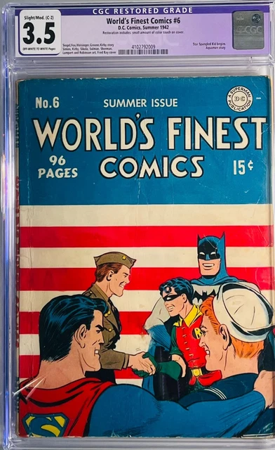 1942 World's Finest Comics 6 CGC 3.5 Restored WWII Army Navy Batman Superman