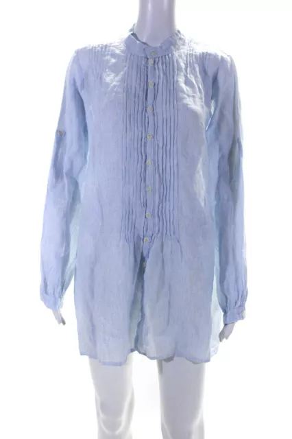 CP Shades for Gorsuch Womens Stripe Pintuck Mini Tunic Dress Blue Linen Small