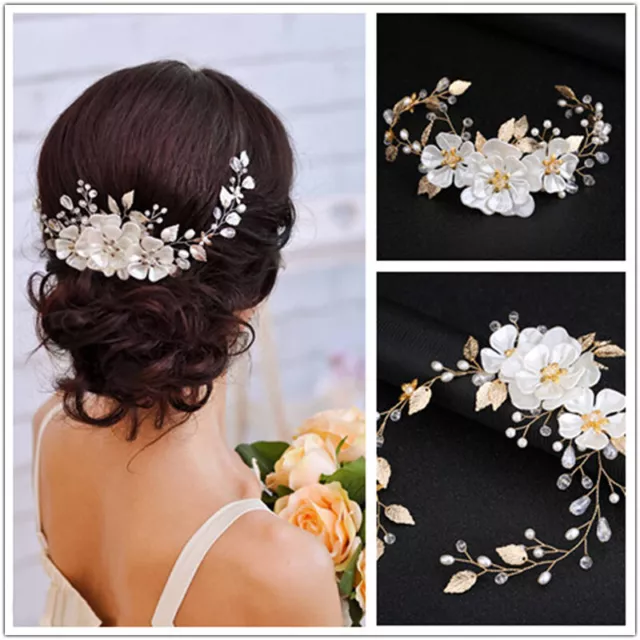 Women Flower Pearl Hair Pin Headband Wedding Party Bridal Veil Crystal Headpiece