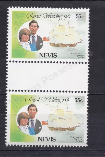 1981 Royal Wedding Charles & Diana MNH Stamp Set Nevis GUTTER PAIR NO WATERMARK