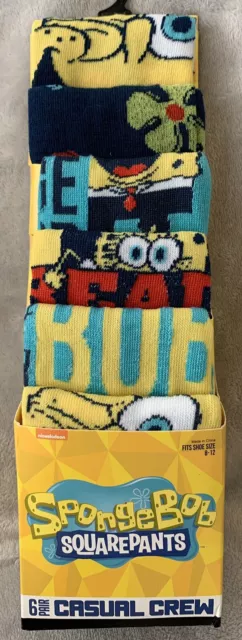 NEW Nickelodeon SpongeBob SquarePants Men's CREW SOCKS 6-Pair Size 8-12