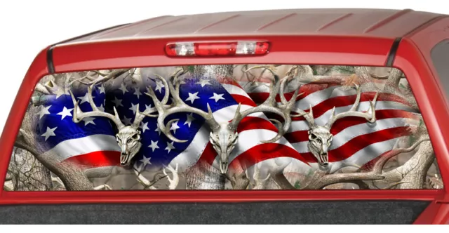 AMERICAN FLAG BUCK SKULL HUNTING Rear Window Graphic Decal Tint SUV camouflage 1
