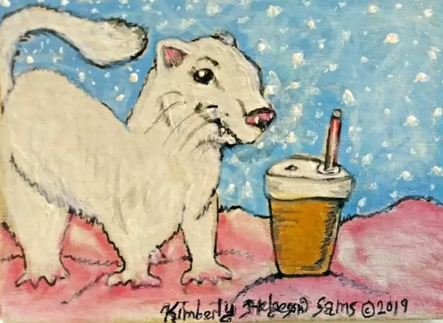 Ferret Collectible 8 x 10 Art Print Snowflake Mocha Signed Artist KSams Vintage