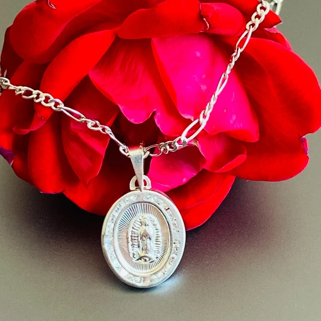 925 Sterling Silver Virgen de Guadalupe Necklace /Cadena 17” y dije de plata 925