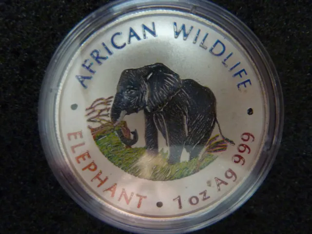 2000 Sambia Zambia 5000 Kwacha Elefant 1OZ Silber mit Farbapplikation in Kapsel