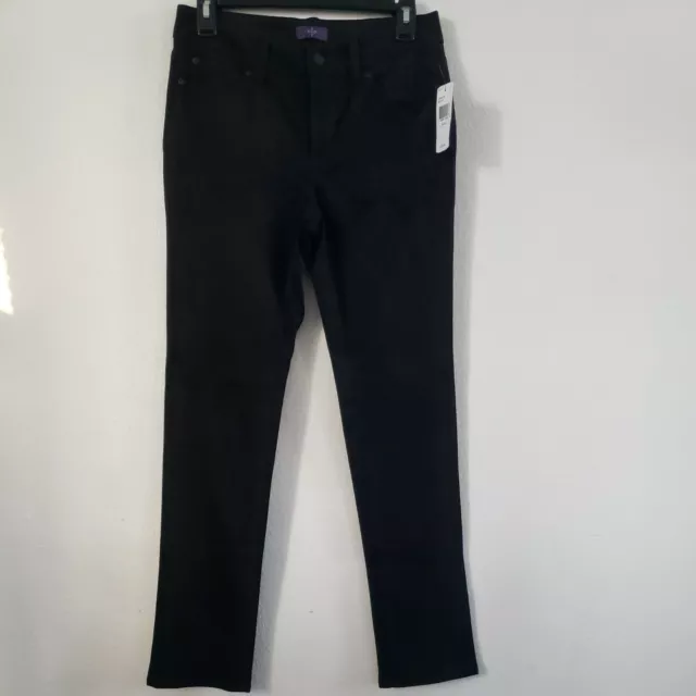 NYDJ Womens Sheri Slim Pant Sz 2 Faux Suede Solid Black Pocket Stretch Mid Rise