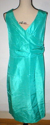 New Womens Ashley Stewart Dress 18 Faux Wrap Green Sheen Sleeveless Metallic