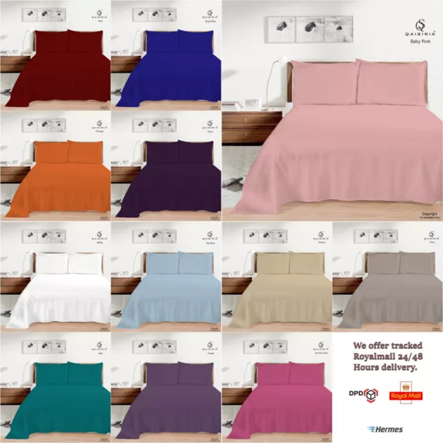 Flat Sheet Plain Dyed Poly-Cotton Bed Sheets Single Double King Size Pillow Case