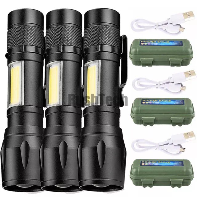 3X Super Bright LED Tactical Flashlight Mini USB Rechargeable Lamp 3 Modes Light