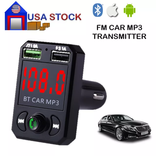 USA STOCK Bluetooth FM Transmitter Stereo MP3 Wireless Car Kit USB Charger 2
