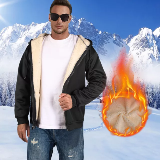 Heavyweight Sherpa Lined Fleece Hoodie Sweatshirts for Men Winter Zip Jacket