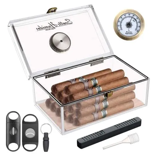 Acrylic Cigar Humidor Jar/case/Box with Humidifier and Hygrometer,humidor Can...