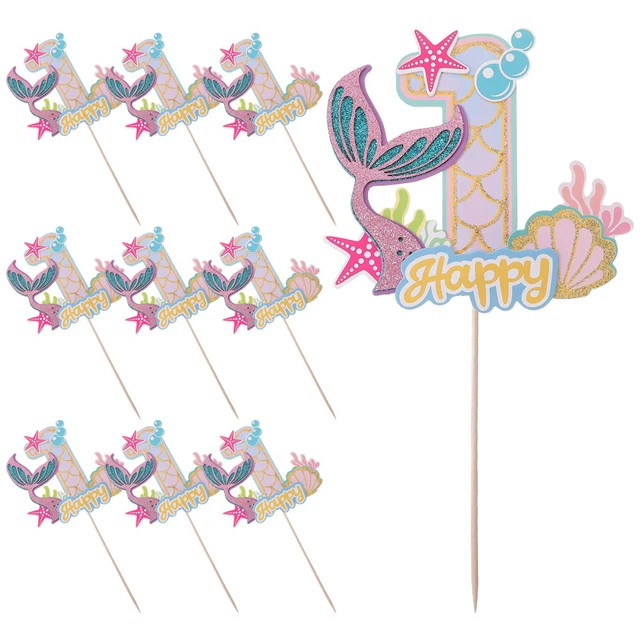 10 Pcs Toppers Cupcake Plettri Torta Sirena Bambino Numero Decorazioni
