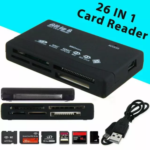 All in One 1 Memory Card Reader-USB External SD SDHC Mini Micro M2 MMC XD C Top