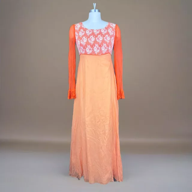 Vintage 60s/70s Orange Creamsicle Lace Maxi Dress