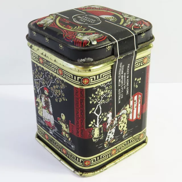 Vintage Tea Storage Tin, Japanese/Chinese Asian Lady/Master Stork Design