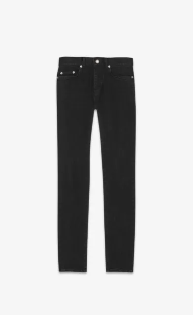 SAINT LAURENT 690$ Distressed Skinny Jeans In Deep Black Stretch Denim