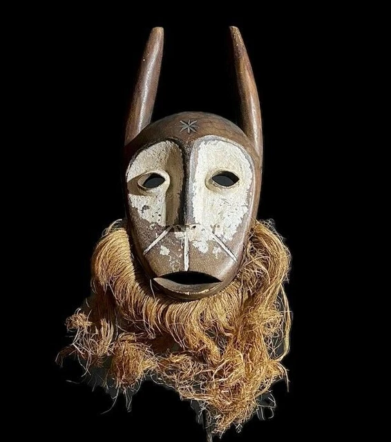 African mask from the Lega tribe of Congo wide mask is hand-carved of wood-8692