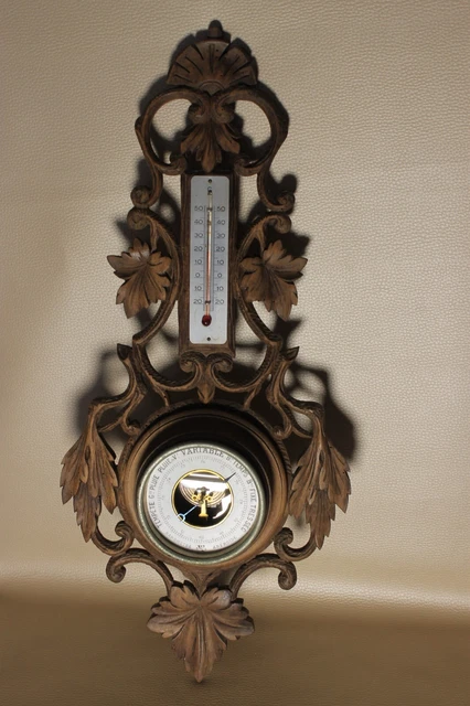 BAROMETRE ANCIEN FORET NOIRE/BAROMETRE EN BOIS SCULPTE sculpture EUR 17 ...