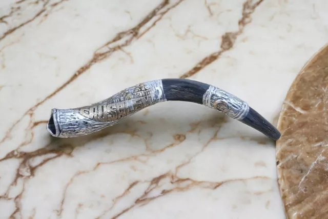 SHOFAR Kudu Horn Horns Sterling Silver Plated 20-24" Yemenite Jerusalem Menorah