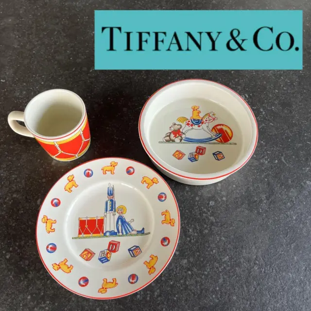 Tiffany & Co. Authentic Baby Kids Tableware 3 pcs set Plate Bowl Mug unused