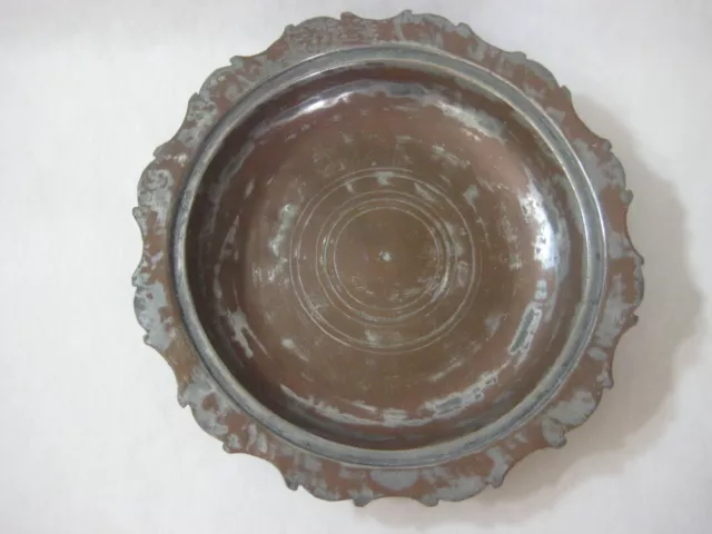 Old Vintage Turkish Holy-Land Arabic Copper Bowl, 10 1/2" D X 1 3/4" H, Marked