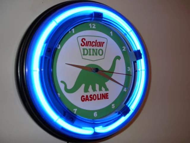 Sinclair Dino Oil Gas Service Station Garage Man Cave Neon Wall Clock Sign