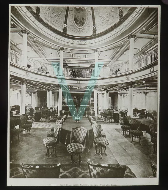 Antique Glass Magic Lantern Slide - Rms Lusitania First Class Dining Saloons