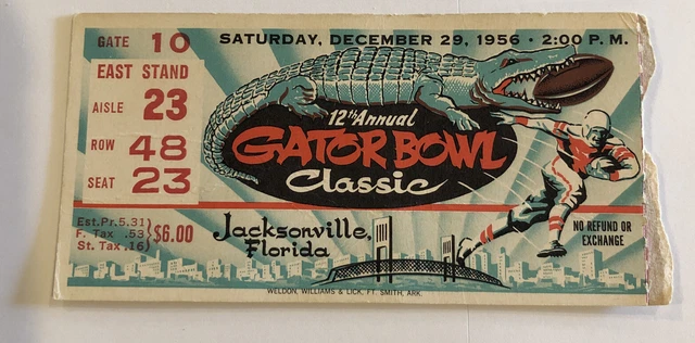 Gator Bowl Classic  12th Annual Dec. 29 1956, Vintage football ticket stub