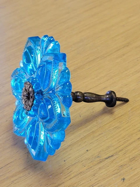 Antique Peacock Blue Glass Curtain Tie Backs 1 Pair 6