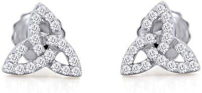 1/10 Ct Celtic Knot Studs Earrings Natural Diamond 10k White Gold Womens
