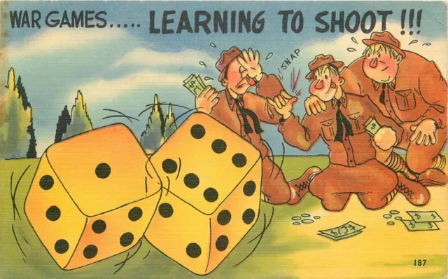 Comic Humor Army Military War Games Dice Colorpicture 1940s Postcard 21-8136