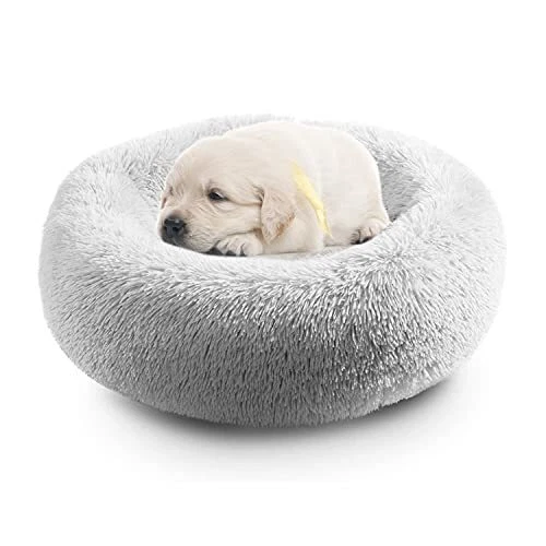 Calming Donut Dog Beds for Small Dogs Fluffy Faux Fur Plush Anti Anxiety Soft...
