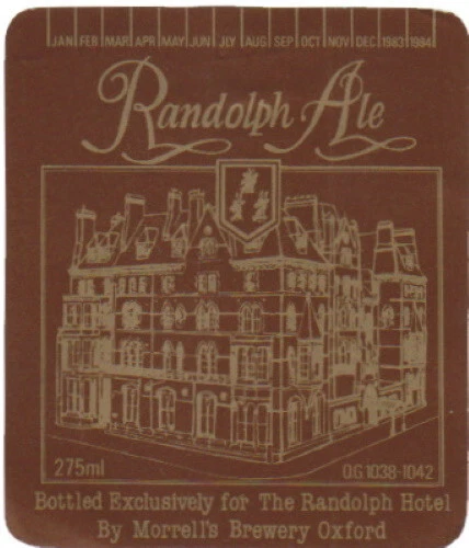 Morrells Brewery Oxford Randolph Ale Randolph Hotel 275ml Beer Bottle Label