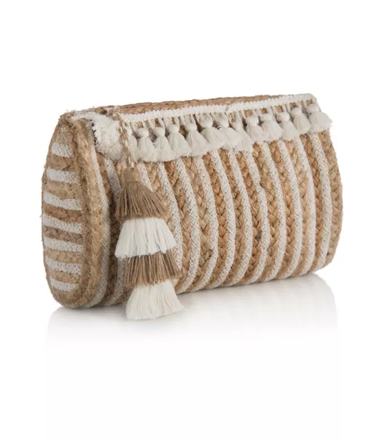 Shiraleah MARA Bohemian Jute Clutch Purse Zip Pouch Natural, Ivory Reg $48.00