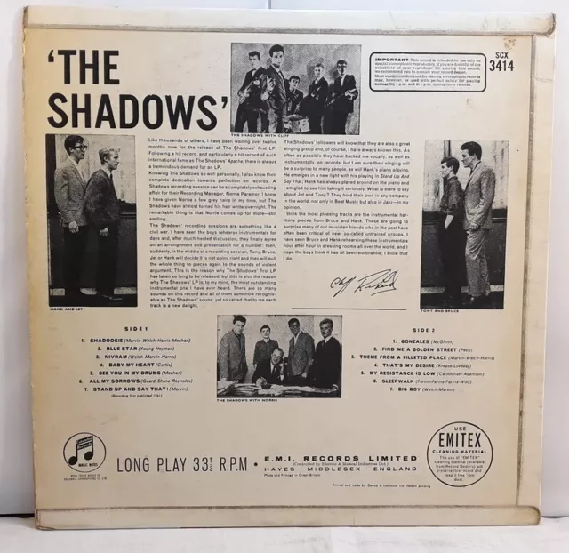 1961 THE SHADOWS COLUMBIA Vinyl Record LP Vinyl Disc Long Playing 33RPM RARE 2
