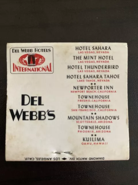 Vintage Del Webb's Kings Inn Motel Hotel Dining Matchbook Sun City Arizona AZ 2