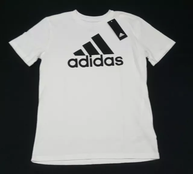 Adidas Boys youth Cotton  sports  shirt printed logo white black