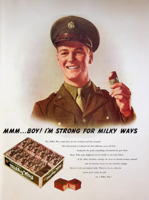 1942 5¢ MILKY Way Candy Bar Vintage 1940s WWII Print Ad World War 2 ...
