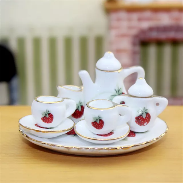 8PCS 1:12 Dollhouse Miniature Mini Tray Ceramic Tea Set Decoration Accessories