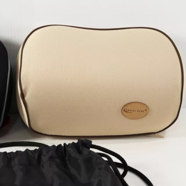Lot of 2 Travel Ease Neck Support Pillows & Carry Bag Memory Foam Black Beige 3
