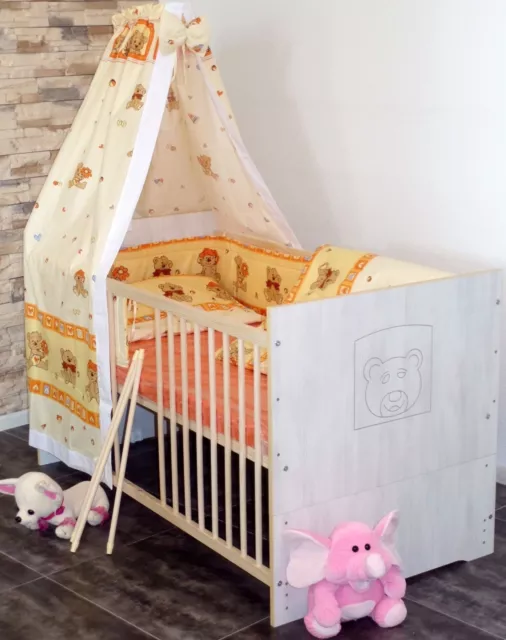 Baby Bettset Garnitur Decke Kissen Bezug Himmel Stange Nestchen  60x120 70x140cm