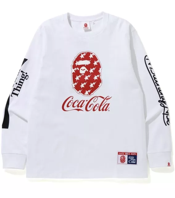 A Bathing Ape Coca-Cola Size XL Tee Coca Gate Long Sleeve T-Shirt White CU605