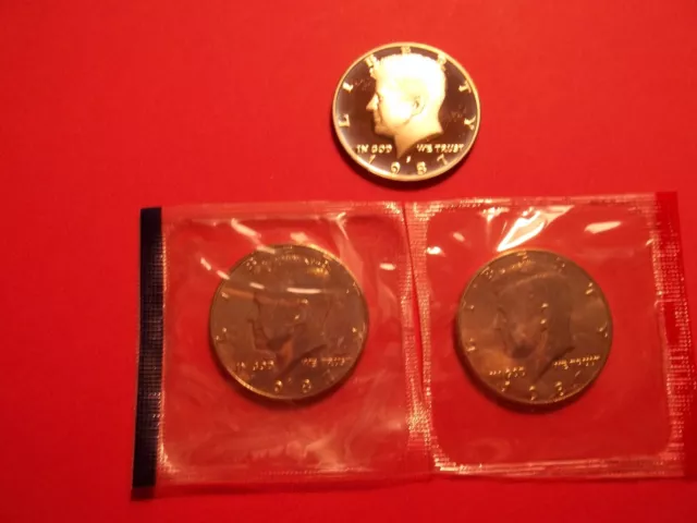 1987 S, P, D  Kennedy Half Dollar Year Set Gem Proof & BU  in Cellos 3 Coins