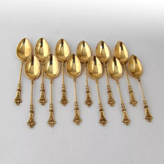 German 12 Demitasse Spoons Set Gilt 800 Silver Mono LSS