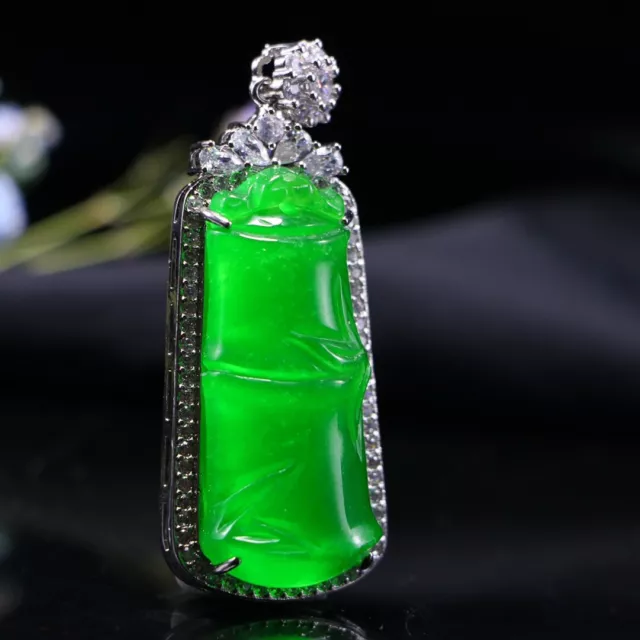 .Perfect High Ice Chinese Jadeite Jade Hand Carving Bamboo Pendant Y77