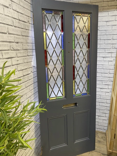 Reclaimed Front Entrance Coloured Leaded Glass Door - Superb! 9