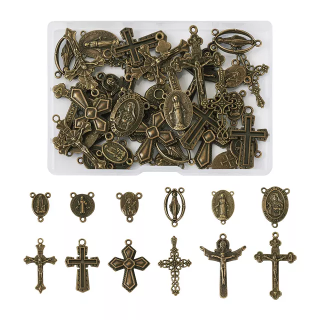 48 Stck. Legierung Jungfrau Maria Komponente Glieder Charms Kreuz Anhänger Antik Bronze 2